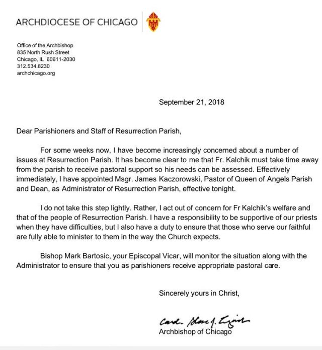 Cupich Paul Kalchik letter